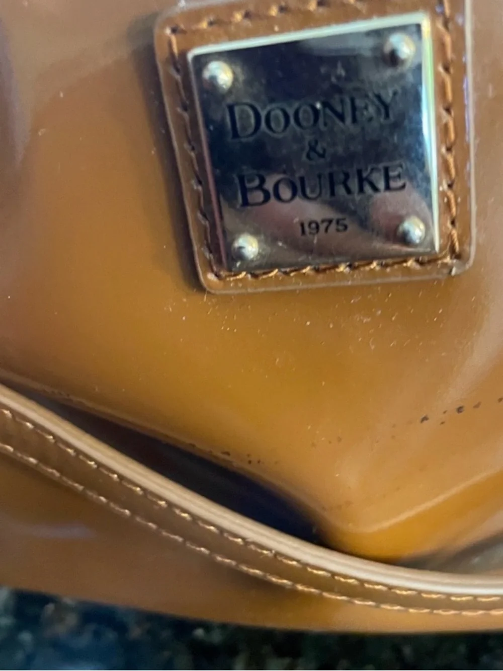 Dooney & Bourke Mini Cognac Patent Leather Crossbody Satchel 10” x 8”